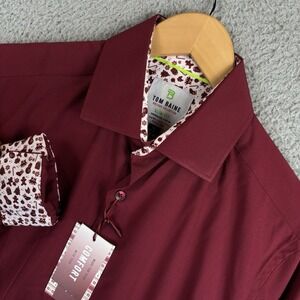 NEW Tom Baine Button Shirt Mens M 15/15.5 Burgundy Holiday Collection Flip Cuff
